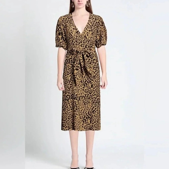 FAITHFULL THE BRAND ELFRIDA Leopard Print Wrap Midi dress XS - Picture 8 of 10